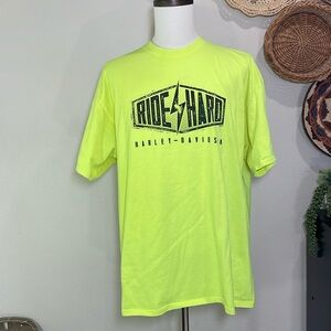 Harley-Davidson Bright Neon Yellow Ride Hard  Tee Short Sleeve T-Shirt 2X-Large